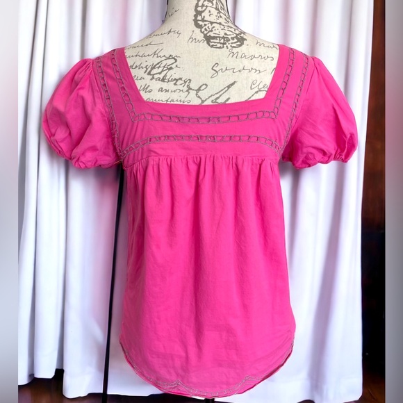 Hazel Vintage Bright Pink & Gray Embroidered Peasant blouse Extra Small XS GUC - Picture 4 of 16